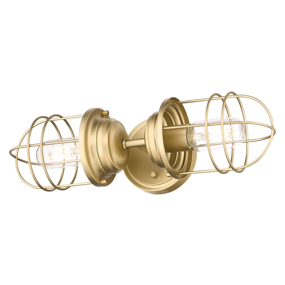 Golden Lighting 9808-2W BCB Seaport 2 Light Wall Sconce in Brushed Champagne Bronze with BCB Metal Cage
